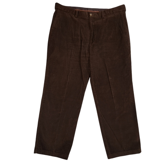 Haggar Men's Corduroy Dark Brown Straight Leg Flat Front Pants Size 40x29. - Picture 1 of 8